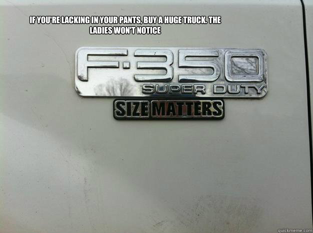 If you're lacking in your pants, buy a huge truck. the ladies won't notice  size matters