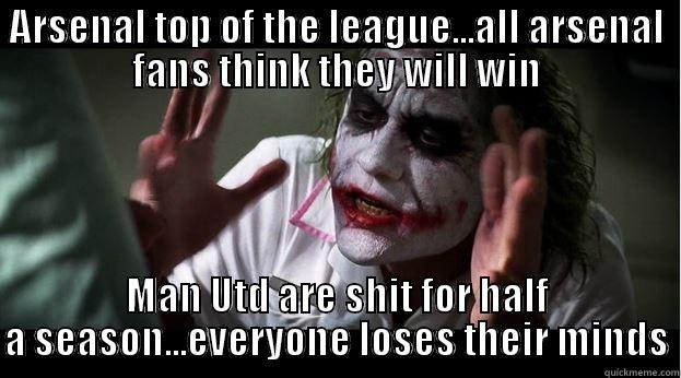 ARSENAL TOP OF THE LEAGUE...ALL ARSENAL FANS THINK THEY WILL WIN MAN UTD ARE SHIT FOR HALF A SEASON...EVERYONE LOSES THEIR MINDS Joker Mind Loss