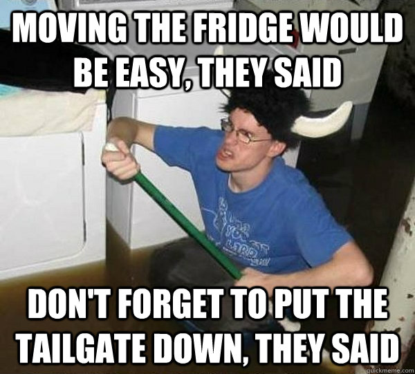 Moving the fridge would be easy, they said Don't forget to put the tailgate down, they said  They said