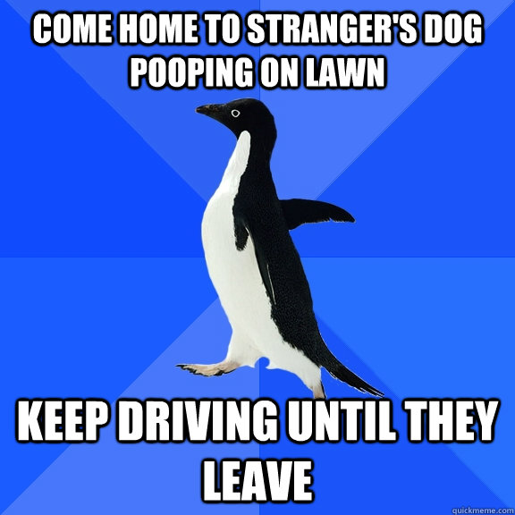 Come home to stranger's dog pooping on lawn keep driving until they leave  Socially Awkward Penguin
