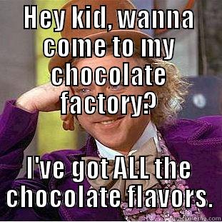 HEY KID, WANNA COME TO MY CHOCOLATE FACTORY? I'VE GOT ALL THE CHOCOLATE FLAVORS. Creepy Wonka