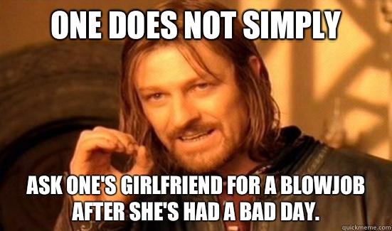 One Does Not Simply Ask one's girlfriend for a blowjob after she's had a bad day.   Boromir