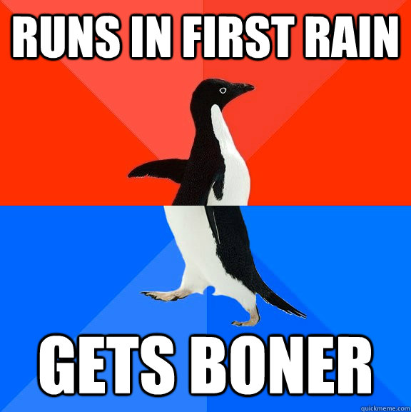 Runs in first rain gets boner  Socially Awesome Awkward Penguin