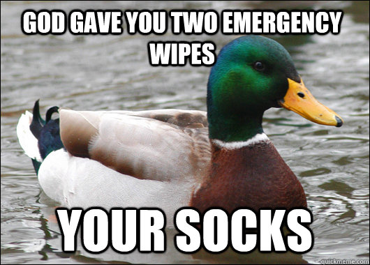 God gave you two emergency wipes Your socks - God gave you two emergency wipes Your socks  Actual Advice Mallard