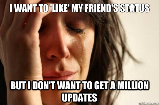I want to 'like' my friend's status But I don't want to get a million updates  First World Problems