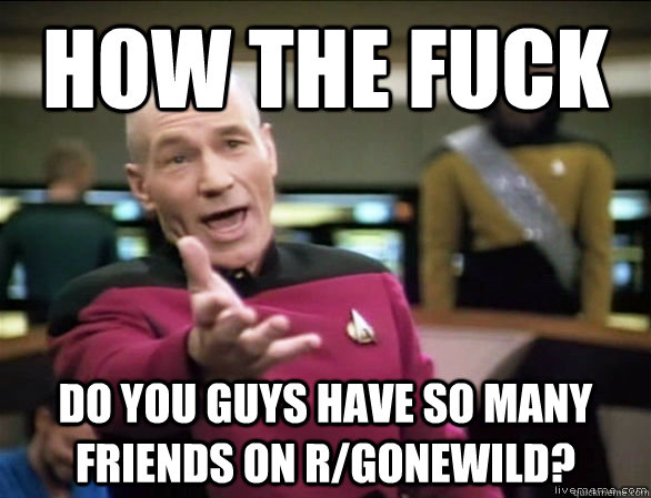 How the fuck do you guys have so many friends on r/gonewild?  Annoyed Picard HD
