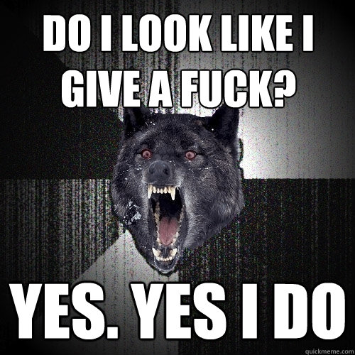 Do i look like i give a fuck? yes. yes i do  Insanity Wolf
