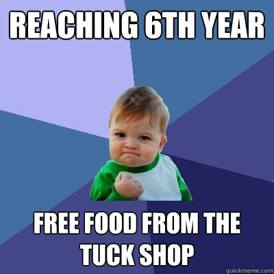 Reaching 6th Year Free food from the Tuck Shop  Success Kid