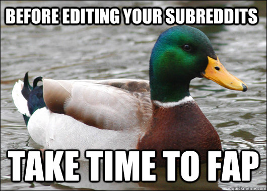 before editing your subreddits  take time to fap  Actual Advice Mallard