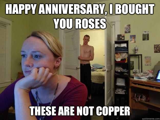 Happy anniversary, I bought you roses These are not copper  