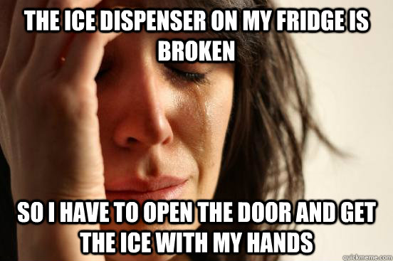 The ice dispenser on my fridge is broken So i have to open the door and get the ice with my hands  First World Problems
