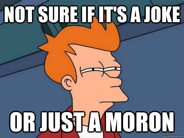 Not sure if it's a joke or just a moron  Futurama Fry