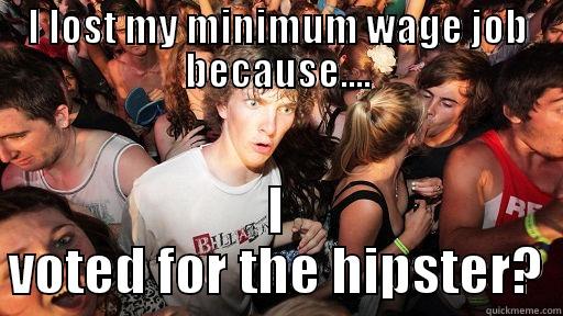 I LOST MY MINIMUM WAGE JOB BECAUSE.... I VOTED FOR THE HIPSTER? Sudden Clarity Clarence