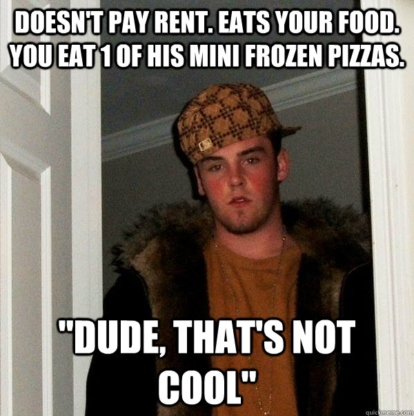 Doesn't pay rent. Eats your food. You eat 1 of his mini frozen pizzas. 