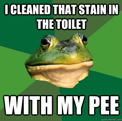 I cleaned that stain in the toilet with my pee  Foul Bachelor Frog