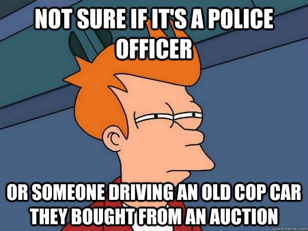 Not sure if it's a police officer or someone driving an old cop car they bought from an auction - Not sure if it's a police officer or someone driving an old cop car they bought from an auction  Futurama Fry