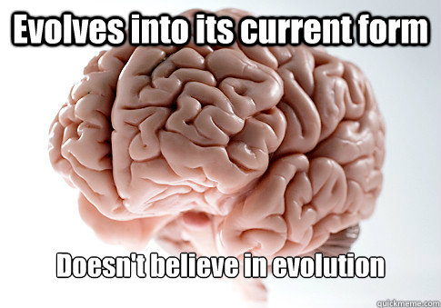 Evolves into its current form Doesn't believe in evolution - Evolves into its current form Doesn't believe in evolution  Scumbag Brain