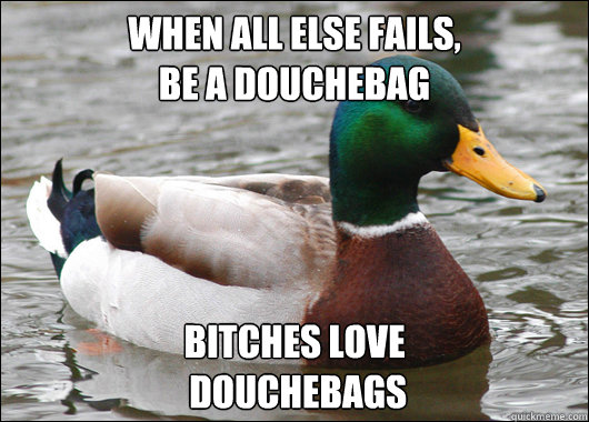 when all else fails, 
be a douchebag bitches love
 douchebags  Actual Advice Mallard