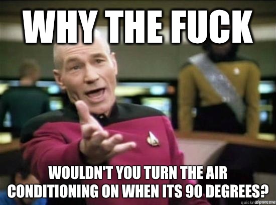 Why the fuck Wouldn't you turn the Air Conditioning on when its 90 degrees?  Annoyed Picard HD
