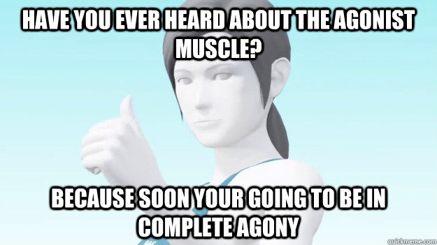 Have you ever heard about the Agonist muscle? Because soon your going to be in complete agony  Wii Fit Trainer