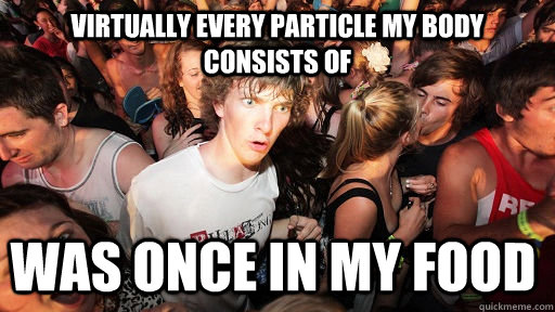 Virtually every particle my body consists of Was once in my food  Sudden Clarity Clarence
