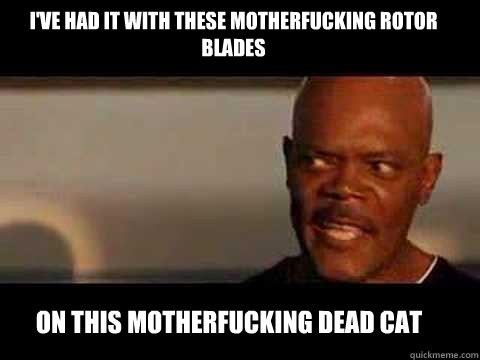 ON THIS motherfucking dead cat I've had it with these motherfucking rotor blades   Angry Samuel Jackson