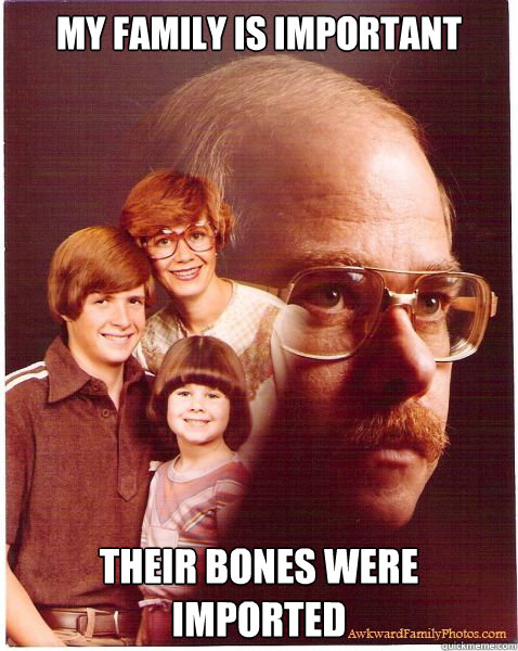 My family is important their bones were imported  Vengeance Dad