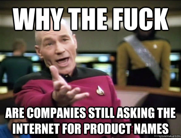 why the fuck are companies still asking the internet for product names  Annoyed Picard HD