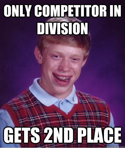 Only competitor in division gets 2nd place  Badluckbrian