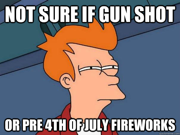 Not sure if Gun Shot Or pre 4th of July fireworks  Futurama Fry