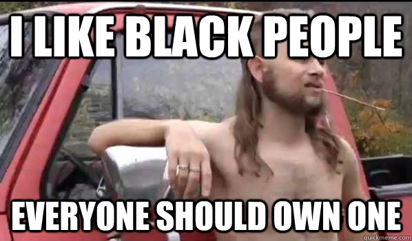 i like black people everyone should own one  Almost Politically Correct Redneck