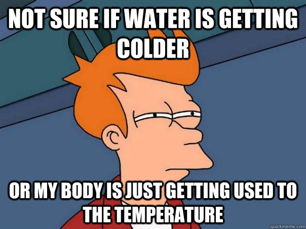 Not sure if water is getting colder or my body is just getting used to the temperature - Not sure if water is getting colder or my body is just getting used to the temperature  Futurama Fry