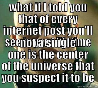 WHAT IF I TOLD YOU THAT OF EVERY INTERNET POST YOU'LL SEE IN YOUR LIFETIME NOT A SINGLE ONE IS THE CENTER OF THE UNIVERSE THAT YOU SUSPECT IT TO BE Matrix Morpheus
