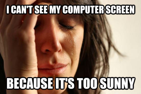I CAN'T SEE MY COMPUTER SCREEN  BECAUSE IT'S TOO SUNNY  First World Problems