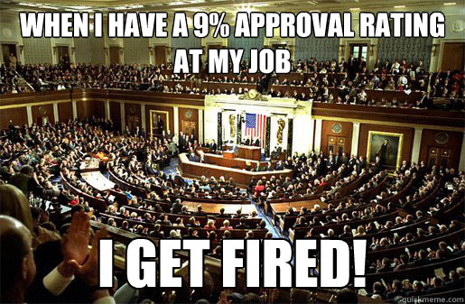 When I have a 9% Approval Rating at My Job I GET FIRED!  