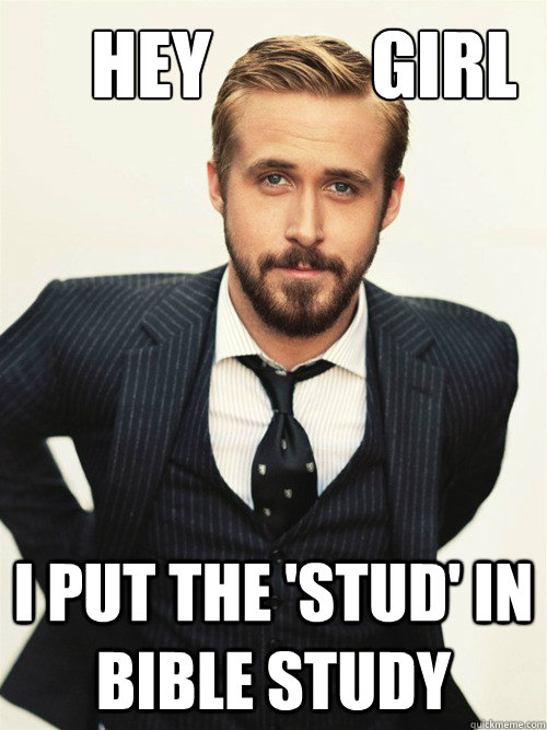       Hey           Girl I put the 'stud' in bible study -       Hey           Girl I put the 'stud' in bible study  ryan gosling happy birthday