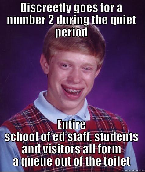 DISCREETLY GOES FOR A NUMBER 2 DURING THE QUIET PERIOD ENTIRE SCHOOL OF ED STAFF, STUDENTS AND VISITORS ALL FORM A QUEUE OUT OF THE TOILET Bad Luck Brian
