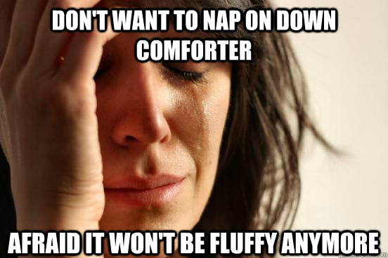 Don't want to nap on down comforter Afraid it won't be fluffy anymore  First World Problems