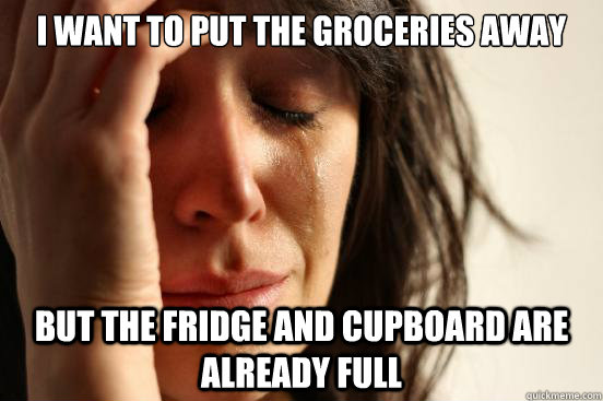 I want to put the groceries away but the fridge and cupboard are already full  First World Problems