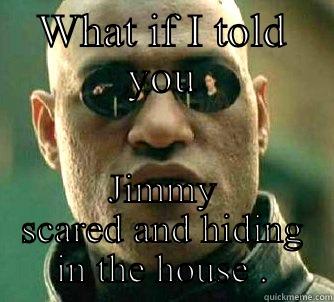 WHAT IF I TOLD YOU JIMMY SCARED AND HIDING IN THE HOUSE . Matrix Morpheus