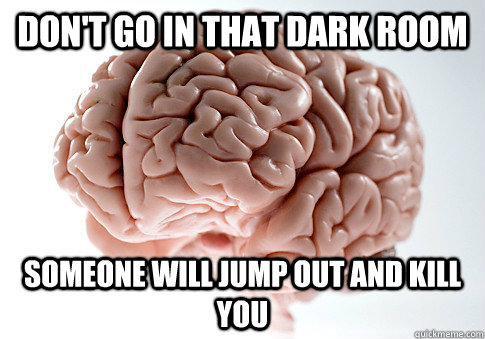 Don't go in that dark room Someone will jump out and kill you  Scumbag Brain