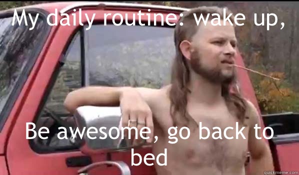 My daily routine: wake up, Be awesome, go back to bed  Almost Politically Correct Redneck