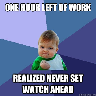 one hour left of work realized never set watch ahead  Success Kid