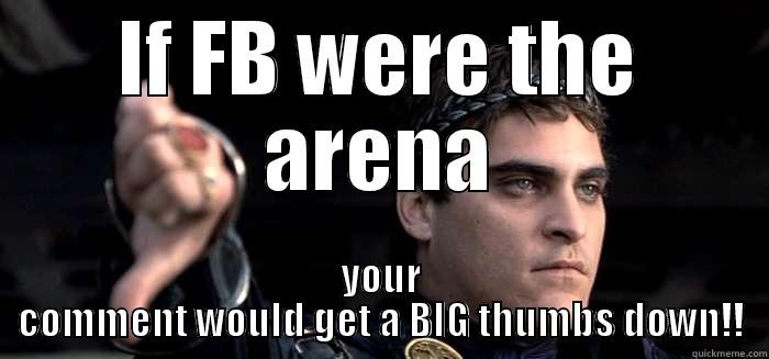 IF FB WERE THE ARENA YOUR COMMENT WOULD GET A BIG THUMBS DOWN!! Misc