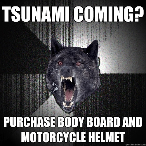 tsunami coming? purchase body board and motorcycle helmet  Insanity Wolf