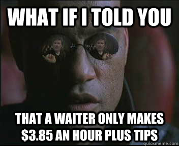 What if i told you that a waiter only makes $3.85 an hour plus tips  brink what if i told you