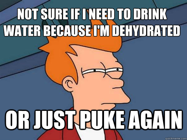 Not sure if I need to drink water because I'm dehydrated or just puke again  Futurama Fry