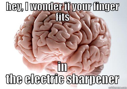 not now brain! - HEY, I WONDER IF YOUR FINGER FITS IN THE ELECTRIC SHARPENER Scumbag Brain