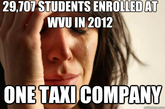 29,707 students enrolled at WVU in 2012 One Taxi company  First World Problems