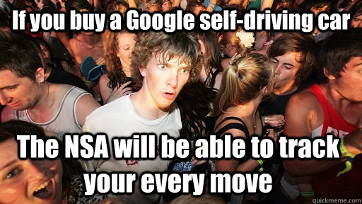 If you buy a Google self-driving car The NSA will be able to track your every move - If you buy a Google self-driving car The NSA will be able to track your every move  Sudden Clarity Clarence